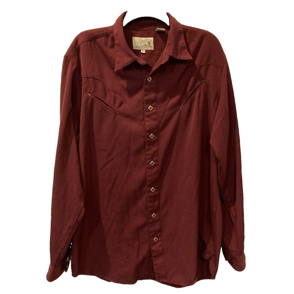Men's VTG Roper Western Shirt L/S Diamond Snaps Burgundy Red Size XL